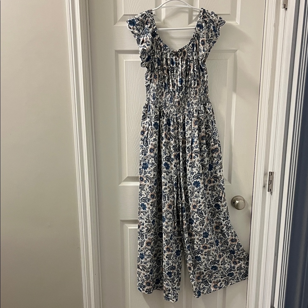 Patrons of Peace Blue and Cream Floral one piece Pantsuit.